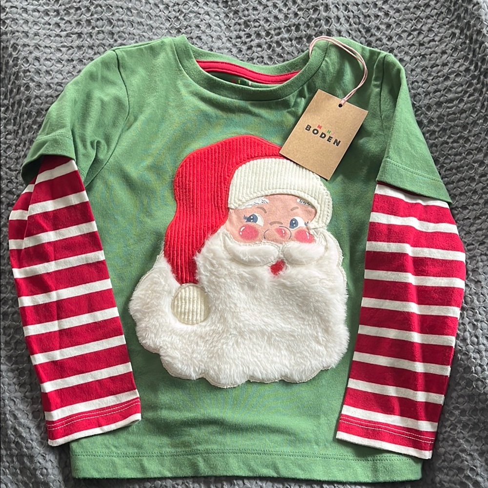 Mini Boden mock sleeve Santa Santa Toddler Shirt NWT 2-3 year